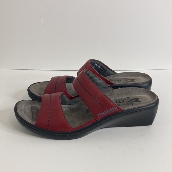 Mephisto Mobils Sandals Womens 42 12 Red Leather Two Strap Wedge Comfy Shoes - Picture 3 of 16